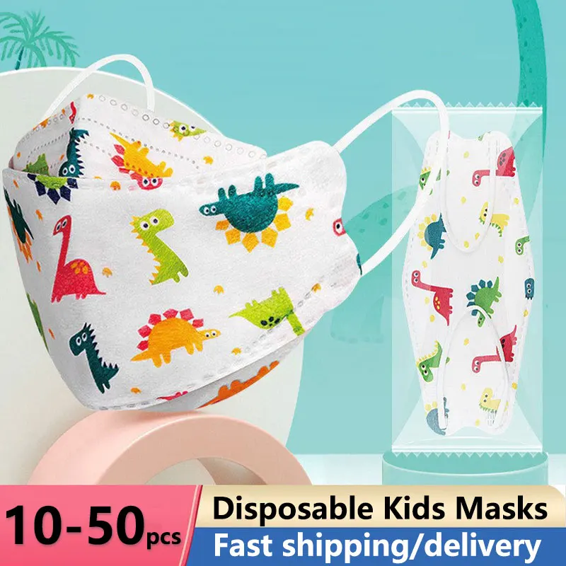 

10-50 шт. одноразовые детские маски, Корейская милая детская маска для рта с 3D мультяшным принтом, маски в форме рыбы, отдельная упаковка