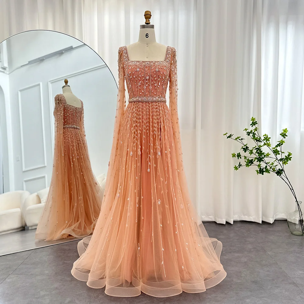 Jancember Elegant A-Line Tassel Sequin Formal Evening Dress Lace Backless Pleated Wedding Party Muslim Prom Ball Gowns SCZ032