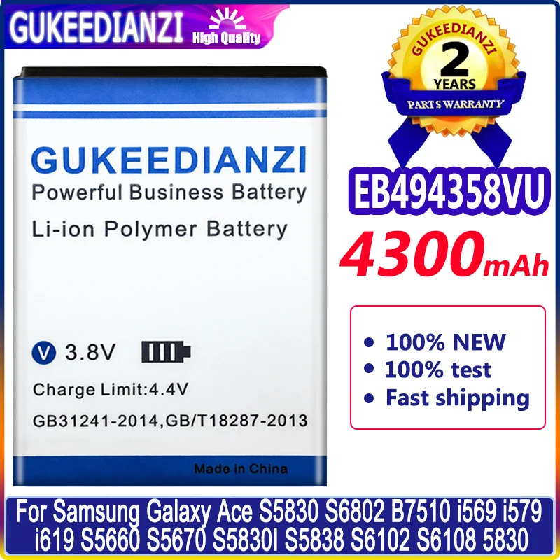 

EB494358VU 4300mAh Battery For Samsung Galaxy Ace S5830 S5660 S7250D S5670 I569 I579 GT-S6102 S6818 GT-S5839i Li-polym Bateria