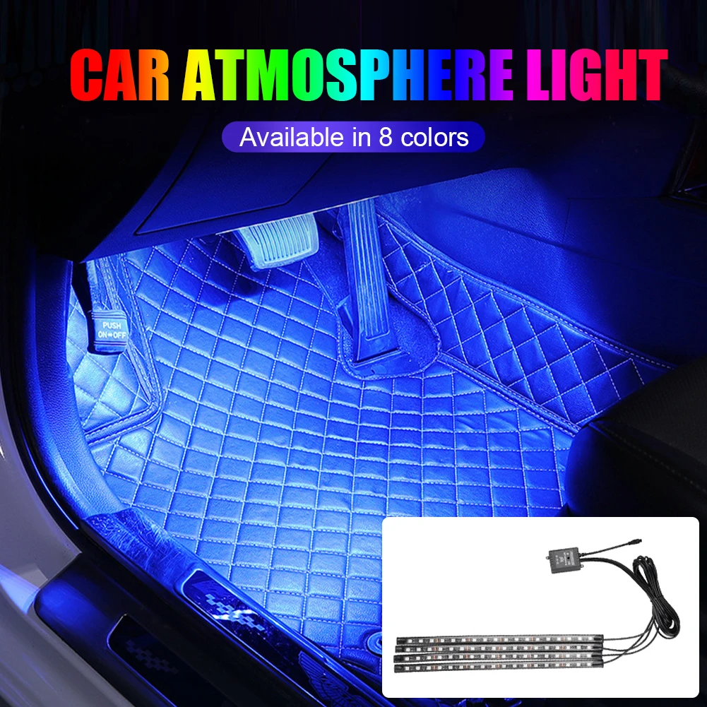 

Car Interior Atmosphere Light Strips LED Voice-Activated APP Remote Control 8 Colors USB/12V Powered Lighting Car Ambient Light