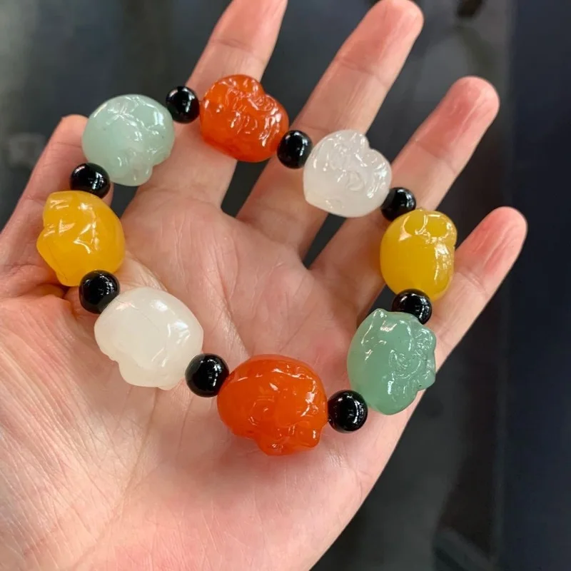 

Natural Multicolor Gold Silk Jade Hand Carved Buddha Head Bracelet Fashion Boutique Jewelry Men's and Women's Hand String Gift