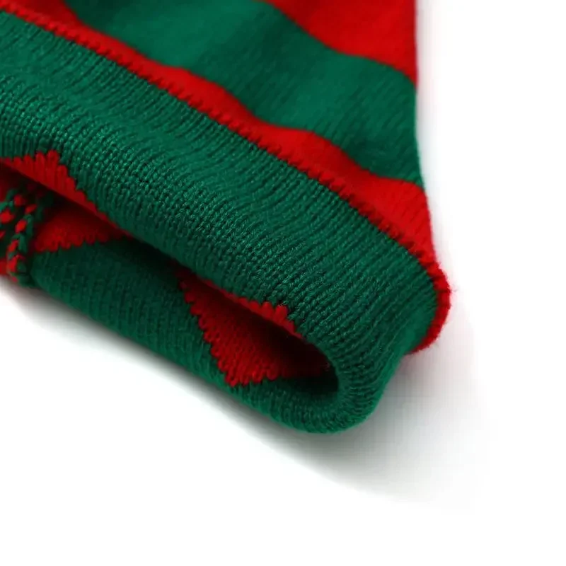 Рождественская шапка эльфа вязаная крючком зимняя зеленая волнистая полосатая с