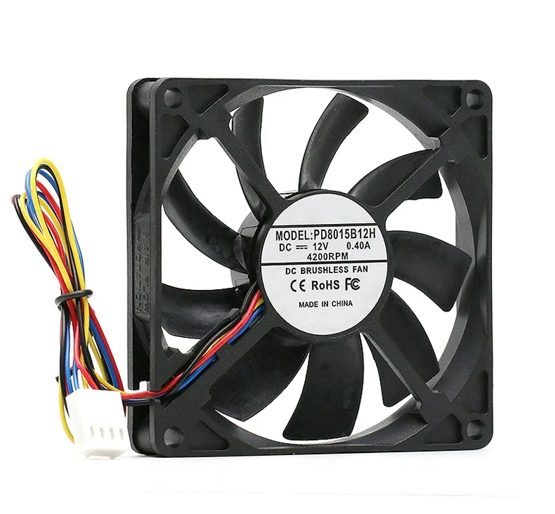 Фото Низкопрофильный вентилятор 8015 PD8015B12H DC12V 0.4A 80x80x15 мм, 2-контактный бесщеточный мини-кулер для 3D-принтеров и блоков питания ПК №1