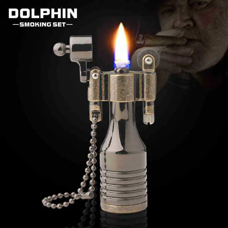 

Wine Bottle Shape Torch Lighter Vintage Grinding Wheel Kerosene Lighter Creative Mini Nostalgic Retro Men's Smoking Accessories