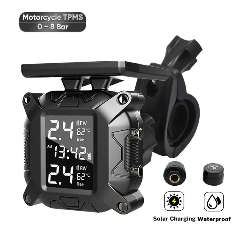 M7 Solar Motorcycle Wireless Tire Pressure Monitor Locomotive  Tire Detection System Tire Temperature High-precision TPMS
