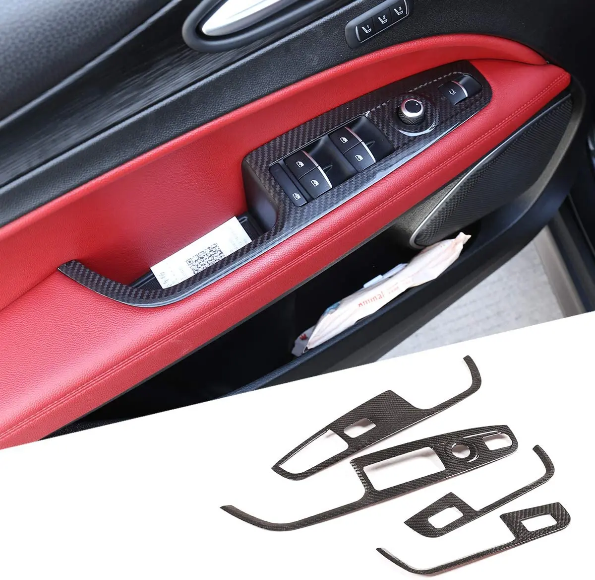

Real CARBON FIBER For Alfa Romeo Stelvio 2020 2019 2018 2017 Window Lift Button Frame Car Accessory (Black)