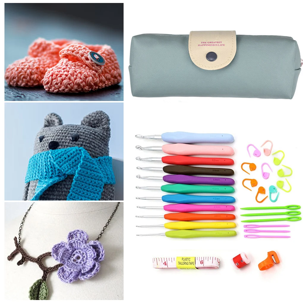 

31pcs Colorful Crochet Hooks Set Ergonomic Soft Handle Crochets Stitch Markers Measure Tape Row Counter Kit