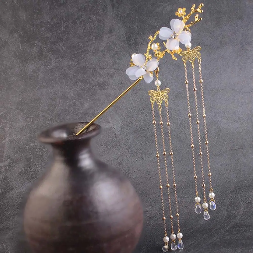 

Bridal Butterfly Plum Blossom Branch Beads Tassel Hair Fork Tassel Hairpin Flower Hair Sticks Hanfu Hair Accessories