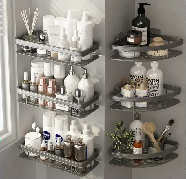 

Wall Aluminum Shower Bathroom Holder Baño Material Shelf Corner Accesorios Shelves Shelf De Wall Mount Makeup Storage