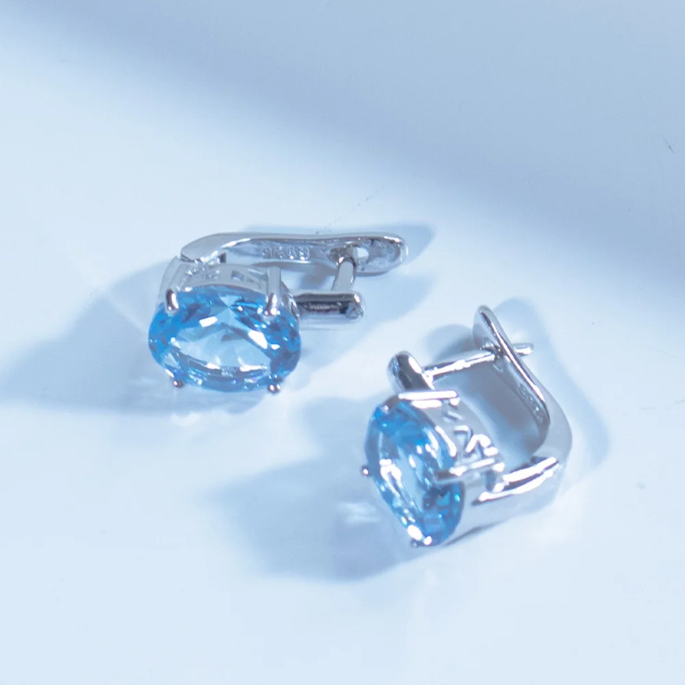 Овальные серьги-клипсы из стерлингового серебра 925 пробы с нано-бесно-голубым