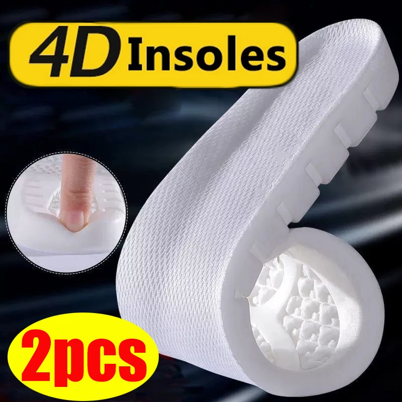 

4D Latex White Sport Insoles Men Women Deodorant Cushion Arch Support Running Shoe Pad Shock Absorbing Orthopedic Foot Inserts