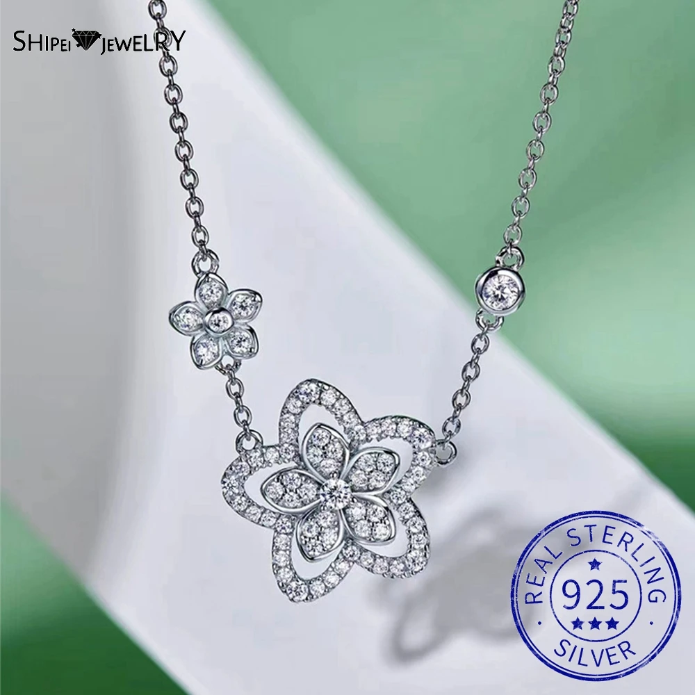 

Shipei 100% 925 Sterling Silver Flower Created Moissanite Gemstone Sparkling Pendant Necklace For Women Fine Jewelry Wholesale