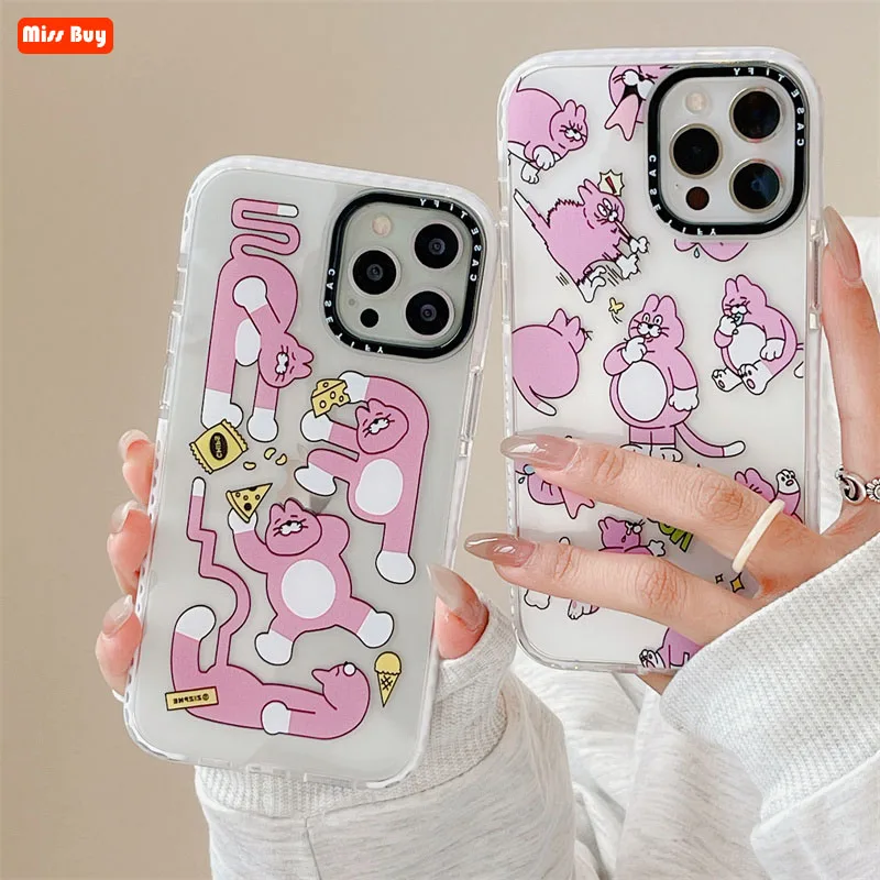 

Cartoon Pink bunny Printing Transparent Camera Protection Silicone Phone Case For iPhone 13 12 11 Pro Max X XS XR 7 8 Plus Cover