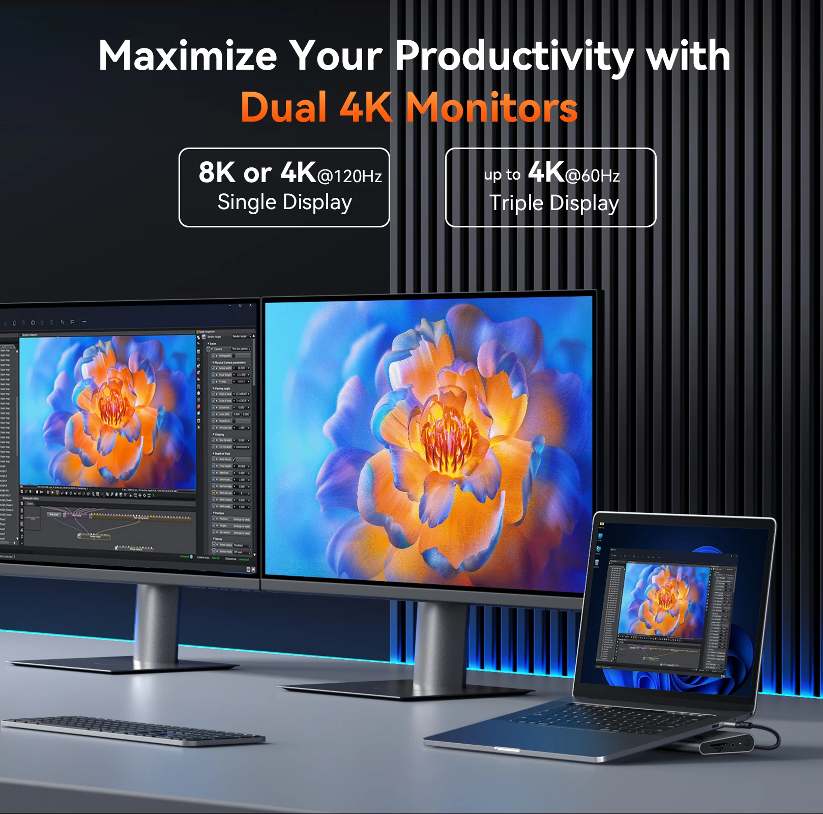 Док-станция TobenONE USB C Подставка для ноутбука Двойной/Тройной монитор 4K с блоком