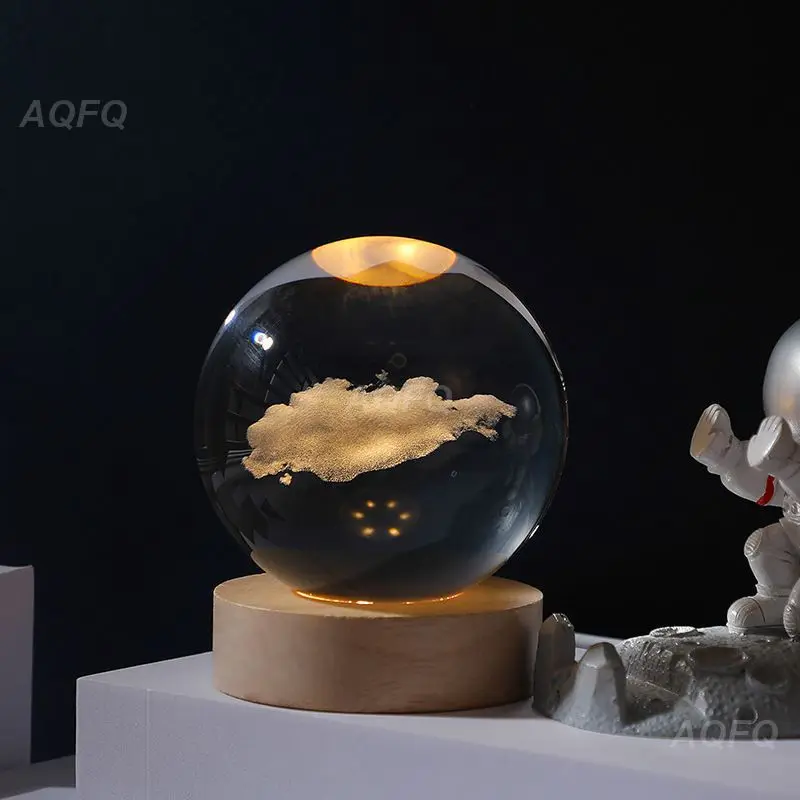 

3d Carved Crystal Decorative Night Light Bedroom Living Room Table Decor Ornaments Simple Desktop Crystal Ball Luminous Lamp