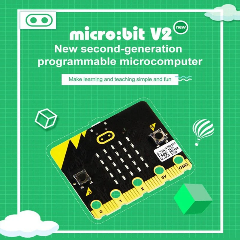 Стартовый комплект Microbit Board V2 имеет встроенные динамики и микрофон с поддержкой