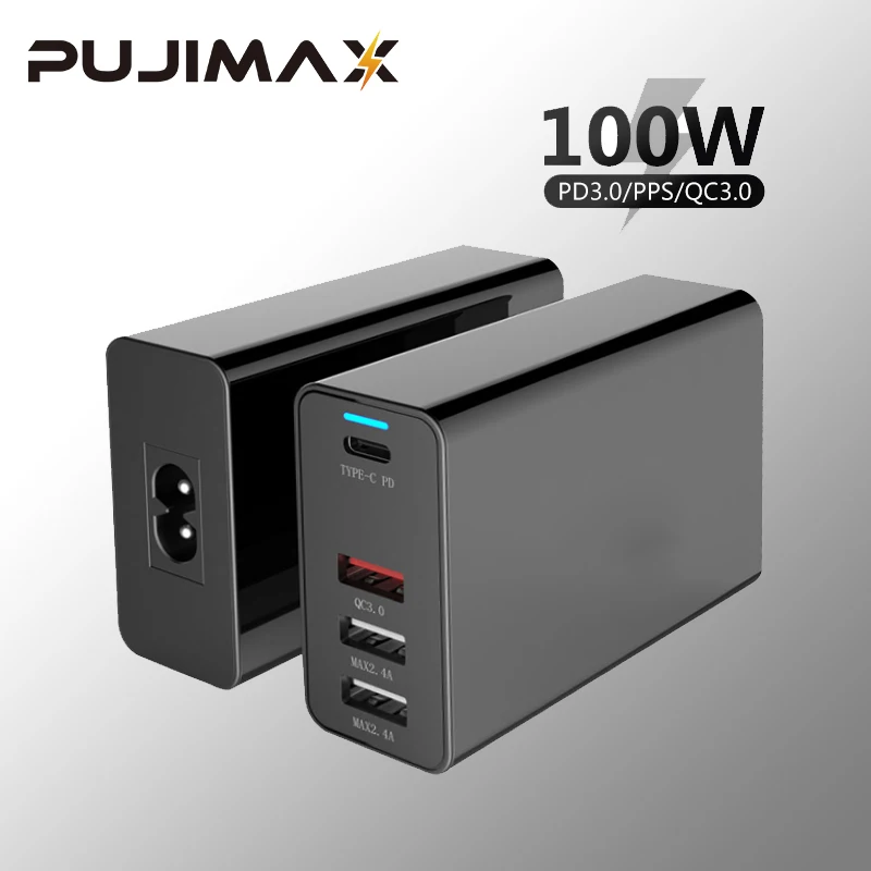 PUJIMAX 100W USB C PD100W/87W/65W/45W/30W/18W EU/US/UK зарядное устройство Type C 4-портовый адаптер питания для Macbook Pro 13/15/16 iPhone XS XR
