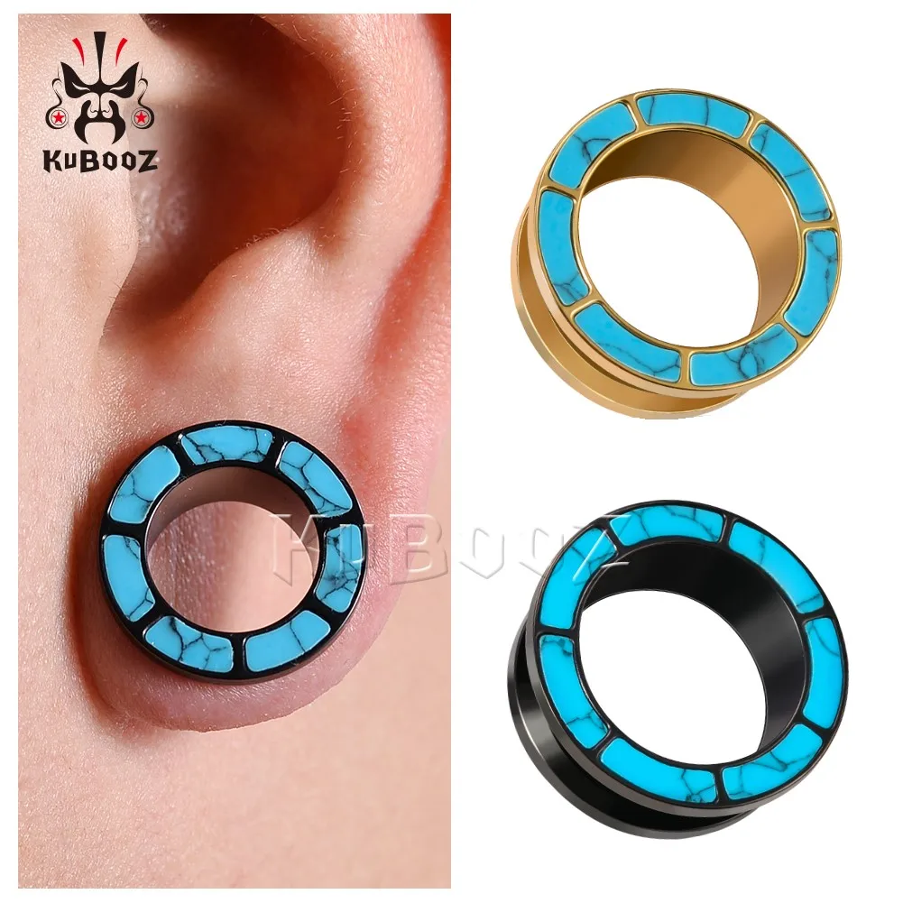 Wholesale Price Stainless Steel Turquoise Hollow Ear Piercing Gauges Tunnels Expanders Body Jewelry Earring Plugs 34PCS