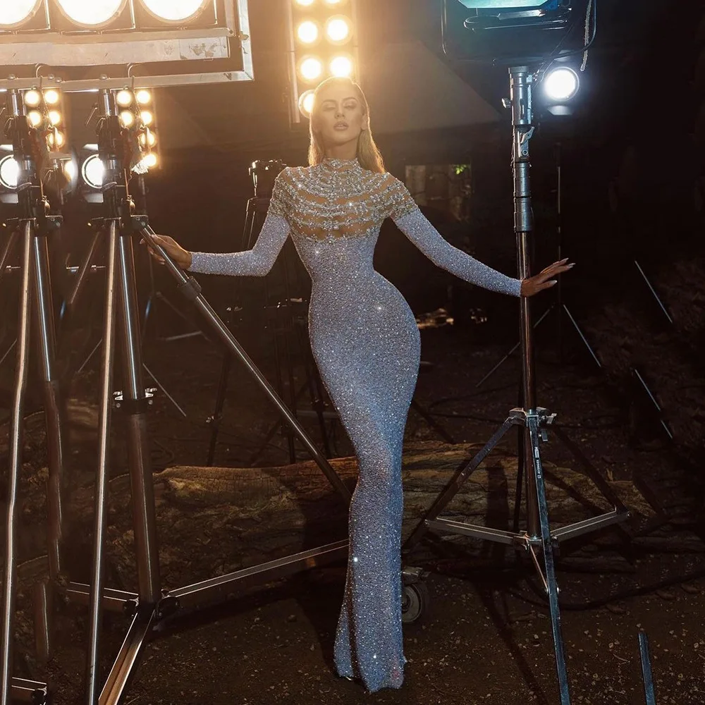 Spring 2022 New European Women's Dress Round Neck Slim Temperament Elegant Party Dresses S-sequins Sexy Hip Evening Dress