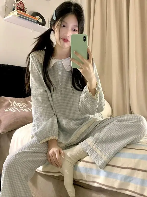 Пижама женская хлопковая с длинным рукавом и накладками на груди новинка 2024