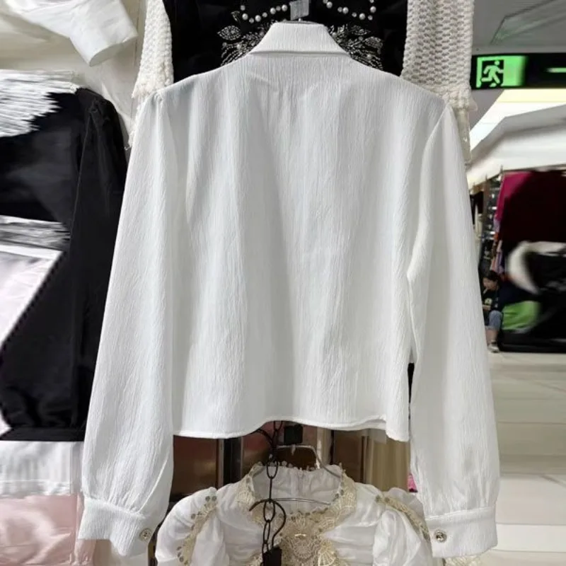 Женская блузка с длинным рукавом воротником лацканами и блестками