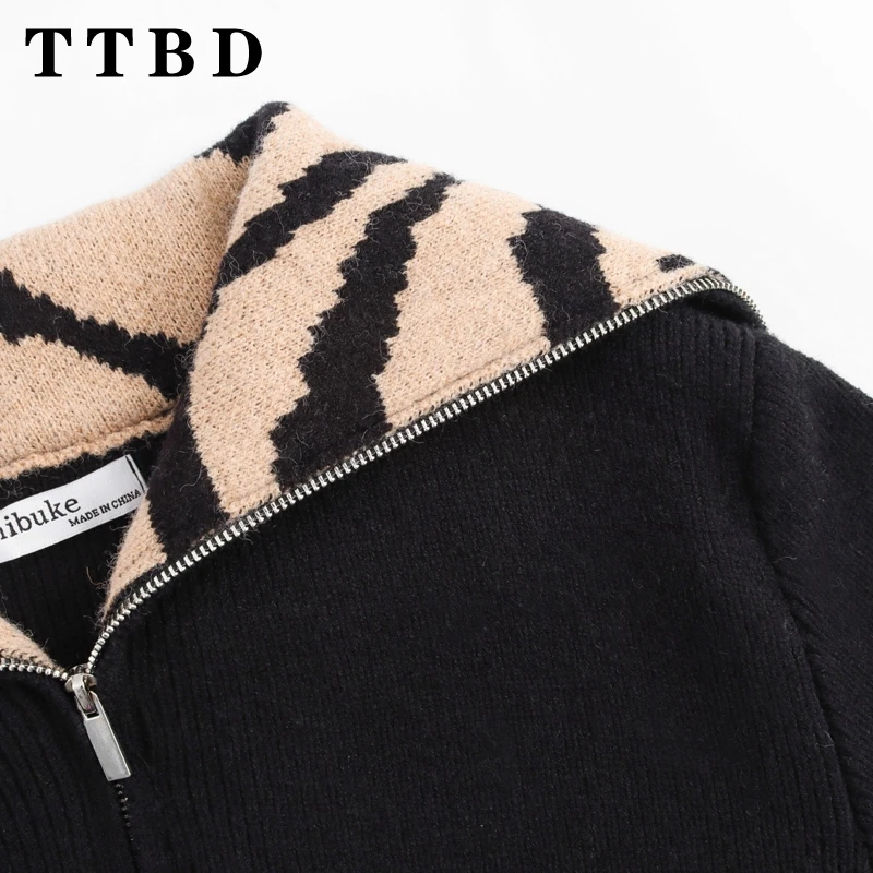 TTBD 2024 осенний новый женский модный вязаный свитер с длинными рукавами топ