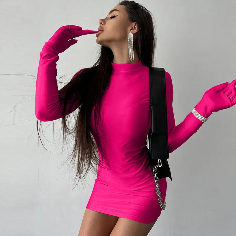 Элегантные Перчатки ФЛУОРЕСЦЕНТНОЕ цветное мини-платье для женщин сексуальная