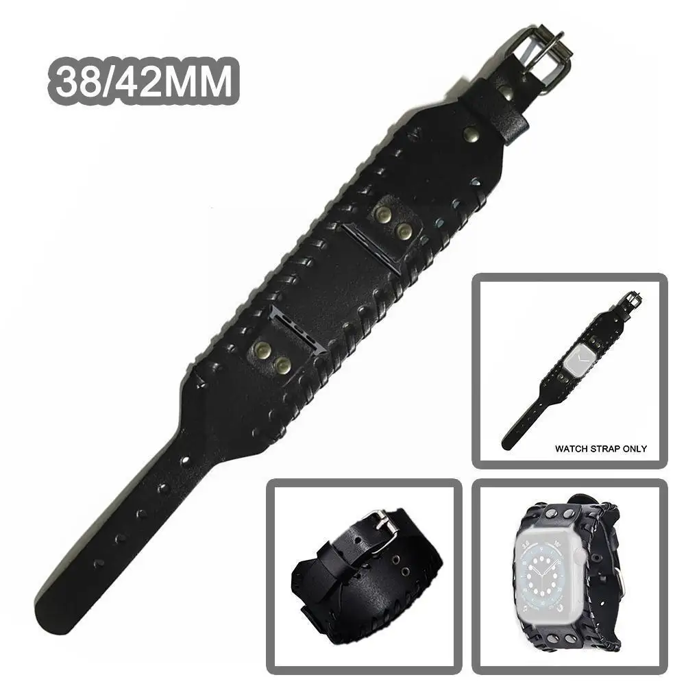 

Suitable For General Retro Punk Wide Leather Bracelet Strap K5a1
