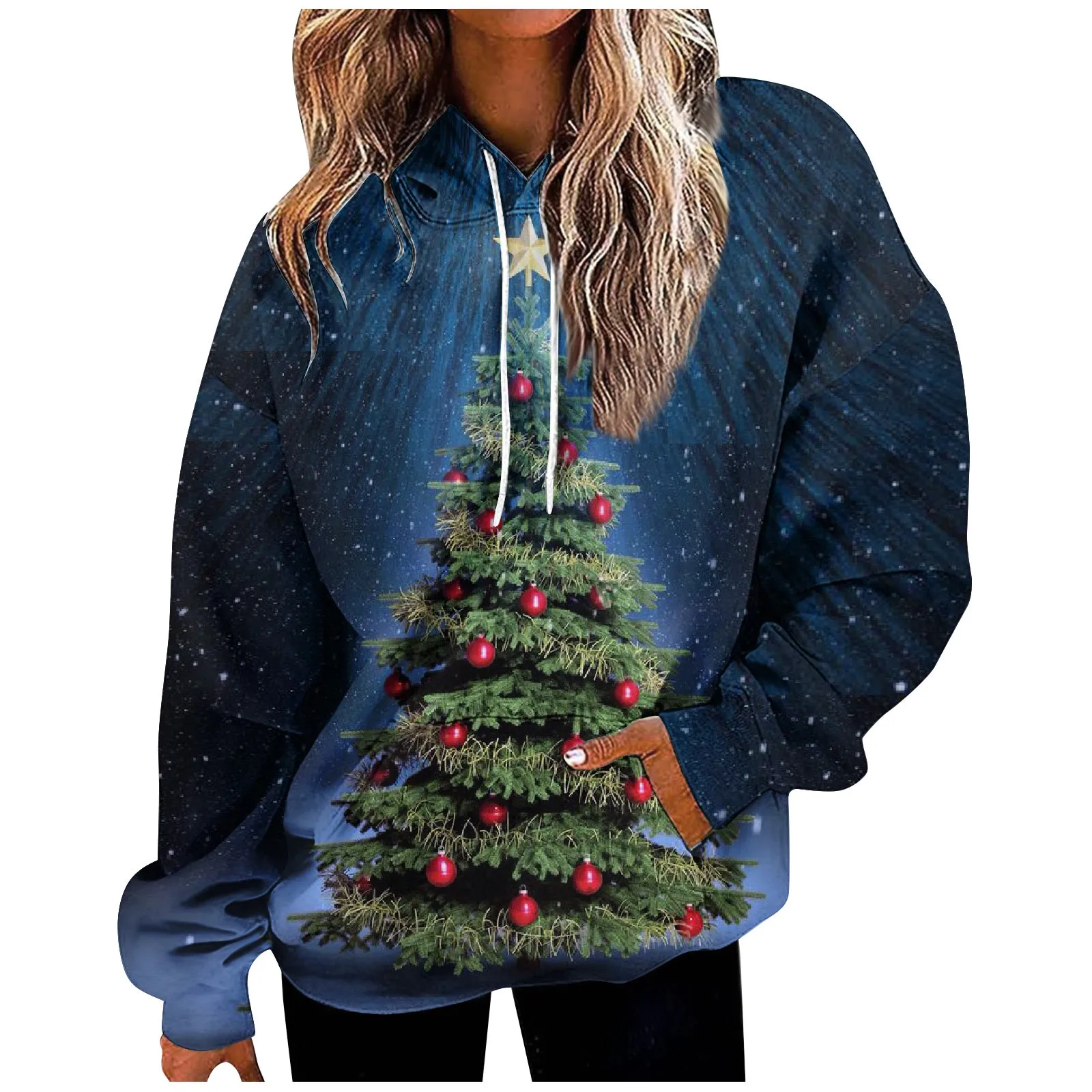 

Женский свитшот с длинным рукавом и принтом ёлки