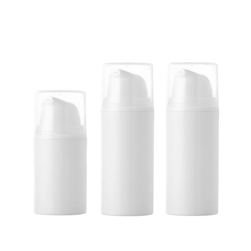 

30Pcs Lotion Pump Bottles Crimpless White Clear Plastic Cover Refillable 15ml 30ml 50ml Empty Essence Eye Cream Airless Bottle