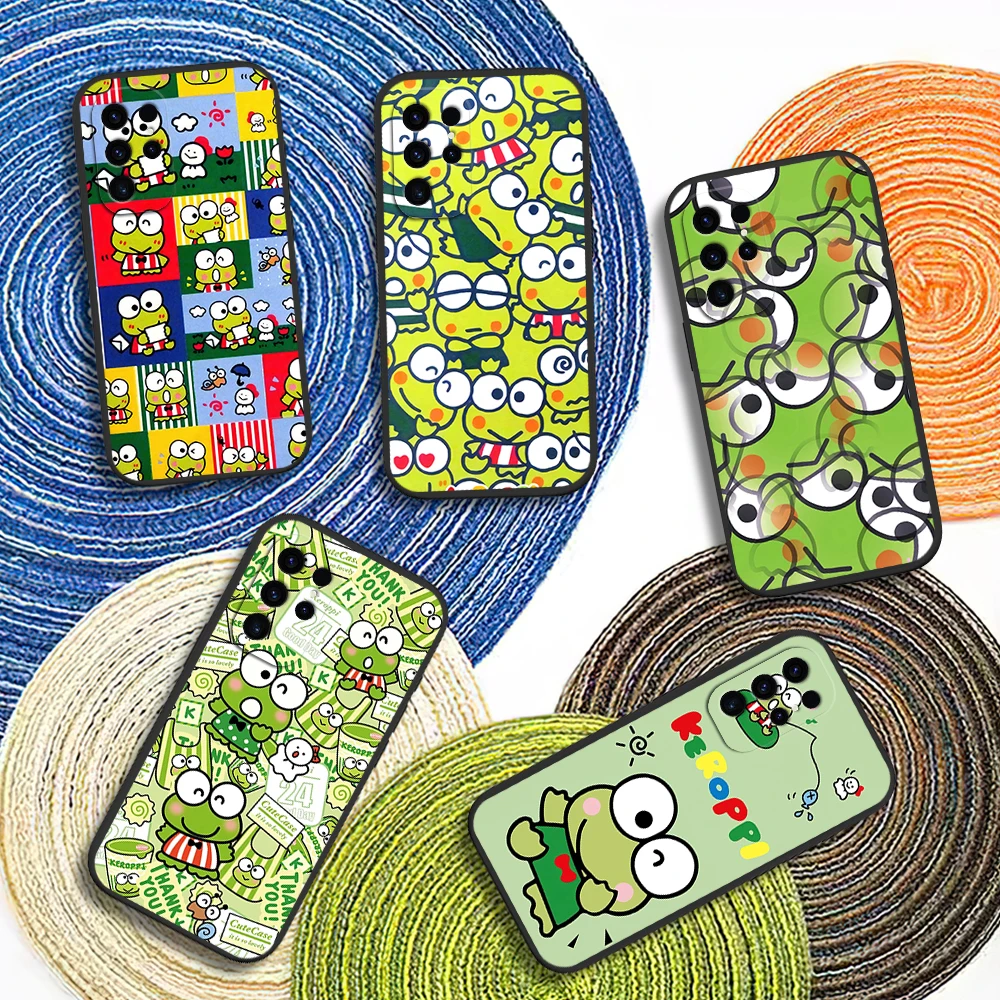 MINISO K-Kero K-Keroppi Cute Frog Phone Case For Samsung Galaxy A54 A71 A72 A73 S22 S23 Ultra Black Soft Silicone Cover
