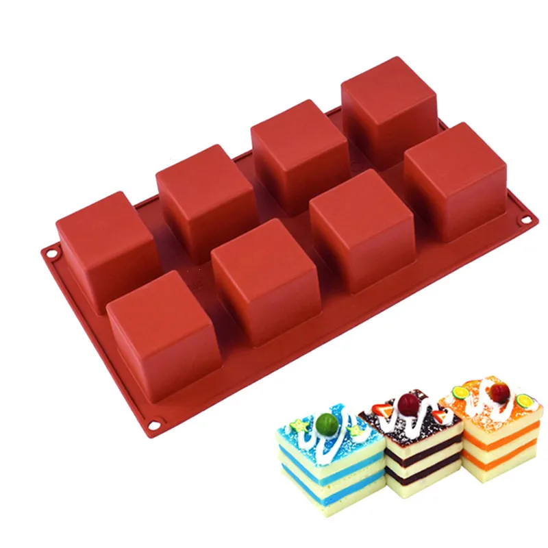 

2021 NEW 8 Holes 3D Small Square Shape Non-stick Silicone Mold for DIY Pastry Jelly Cupcakes Mousse Ice Cream Chocolate Utensil