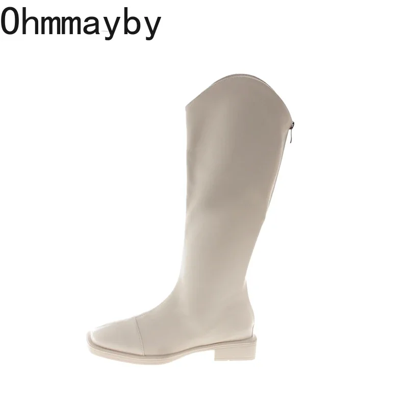 Винтажные женские сапоги до колена модная обувь с квадратным носком