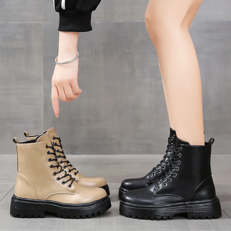 Women Chelsea Boots Genuine Leather 2022 New Autumn Winter Fashion Women's Ankle Boots Retro Marton Boots Ladies Platform Heels