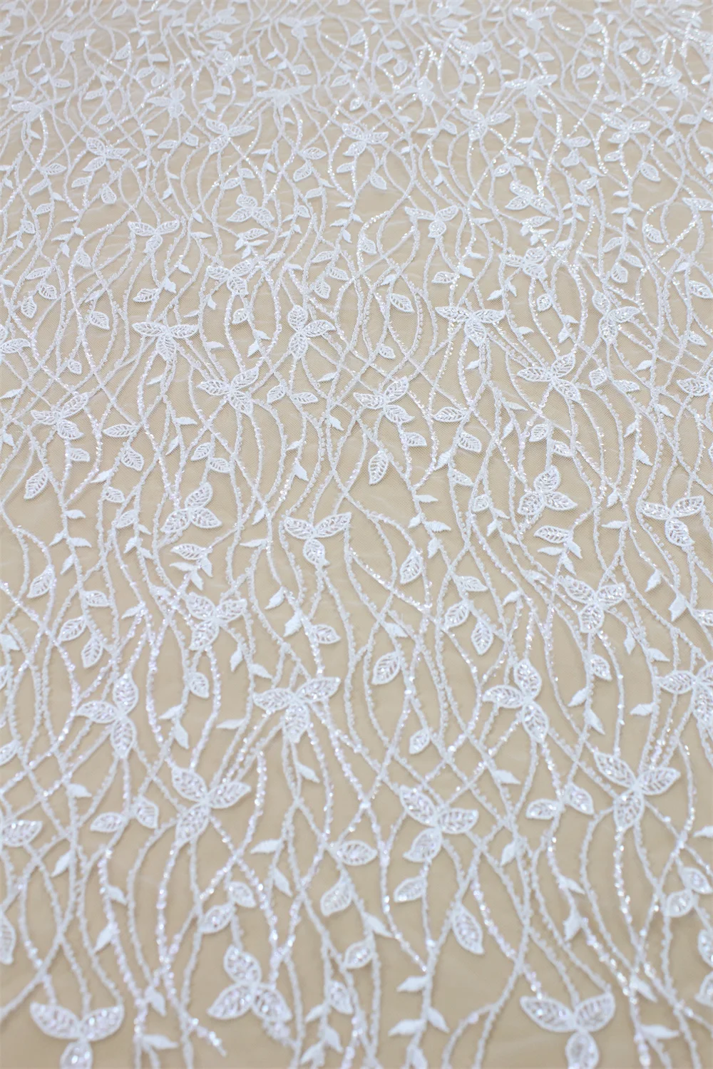 

High Quality 3D Beaded Lace Fabric, Leaf Lace Wedding Dress Fabric, Embroidery Lace Sequin Lace, Heavy Beaded Lace Fabric 1 Yard