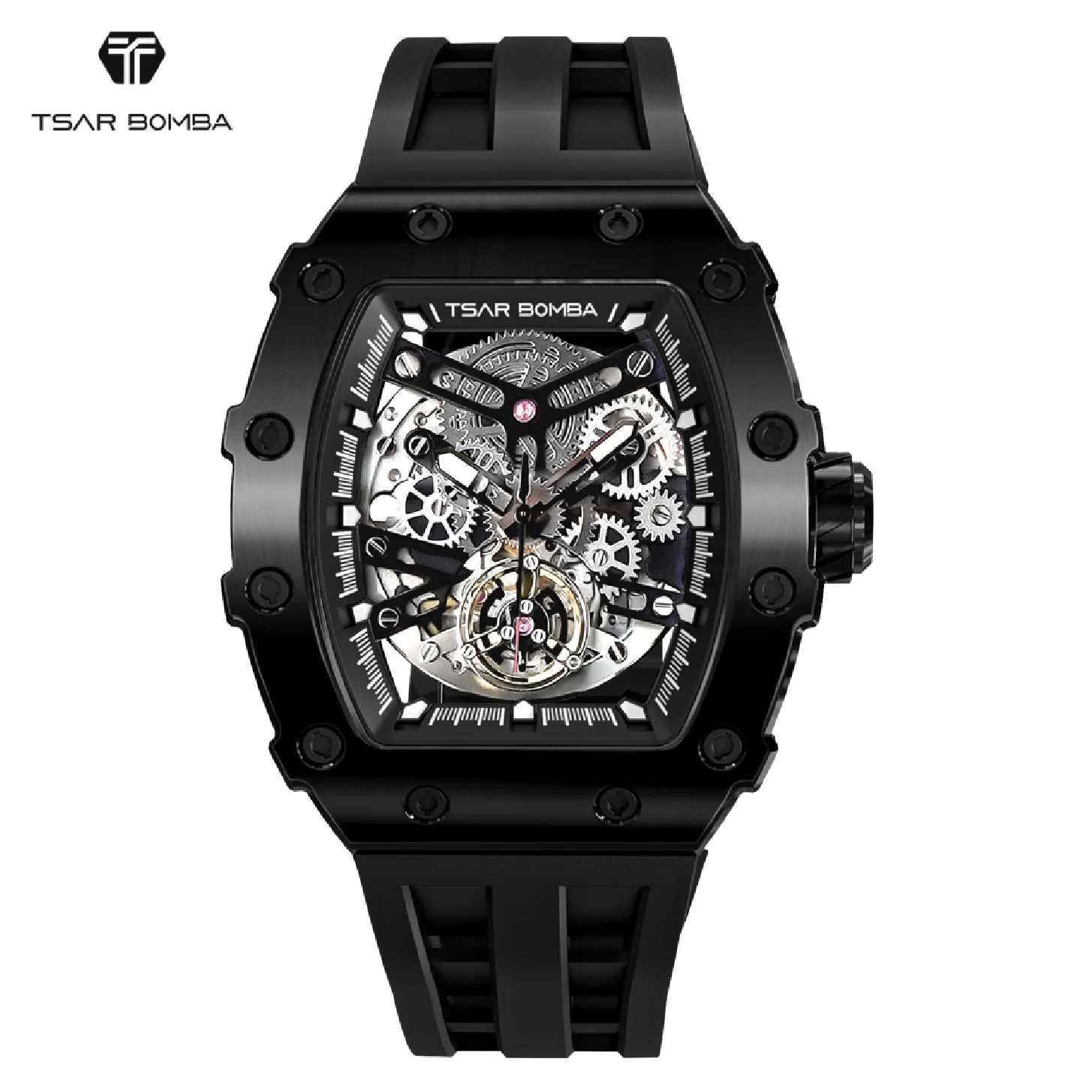 

TSAR BOMBA 2022 Luxury Mens Automatic Watches Tonneau Design Sapphire Stainless Steel Waterproof Skeleton Mechanical Wristwatch