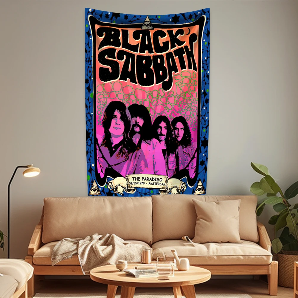 

Тканевый фон с изображением рок музыкальной группы, черные металлические сабеты, гобелен для спальни или украшения дома, подарок на день рождения, диванное одеяло