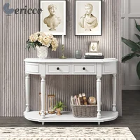 GERICCO Entryway Table Nordic Circular Curved Design Console Table Classical Luxury Hallway Table with 2 Top Drawers and Shelf
