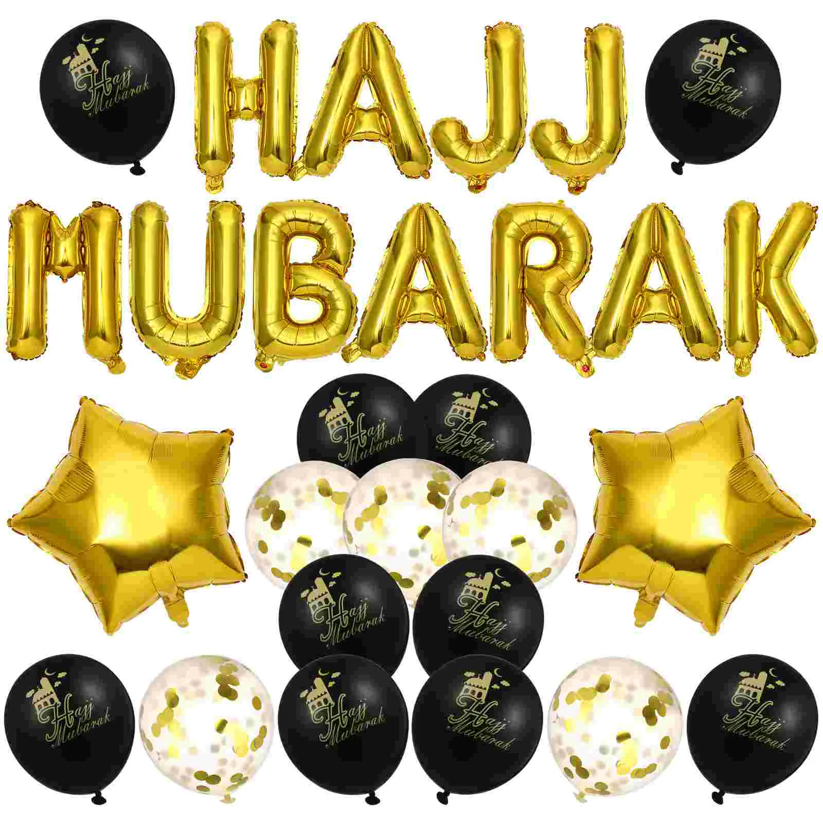 

HAJJ MUBARAK Letter Latex Balloons Decorative Celebrative Background Layout Balloons Set for Eid Al- (Black Umrah decorations
