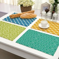 1pcs colorful geometric lines pattern placemat dining table mat cotton linen pad drink coasters 4232cm kitchen accessory mg0022
