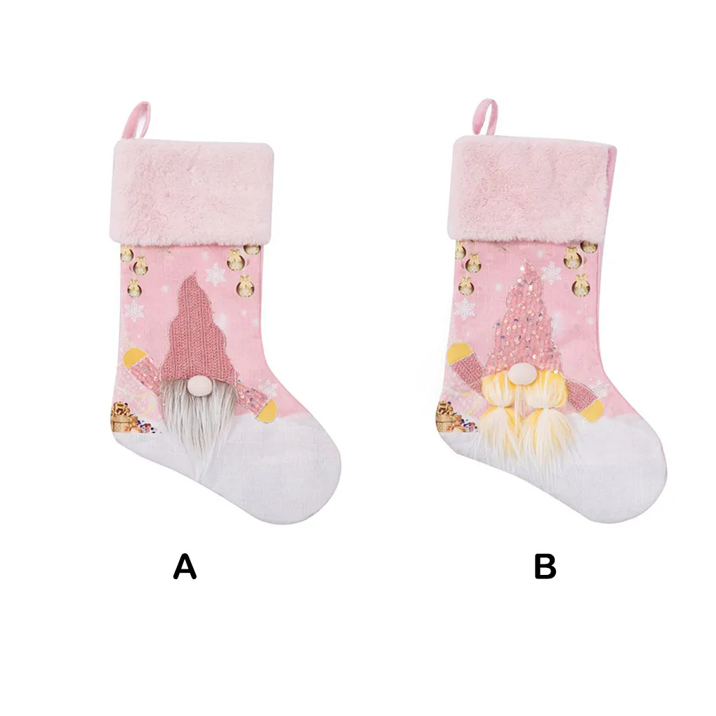 

Christmas Stocking Fireplace Window Door Lighting Ornaments Hanging Adorn DIY Xmas Candy Gift Bag Props Girl Pattern