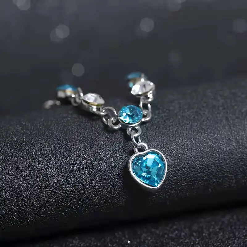 

Fashion Ladies Stainless Steel Love Sapphire Diamond Heart Bracelet Bracelet Pendant Jewelry Girl Princess Birthday Party Gift J