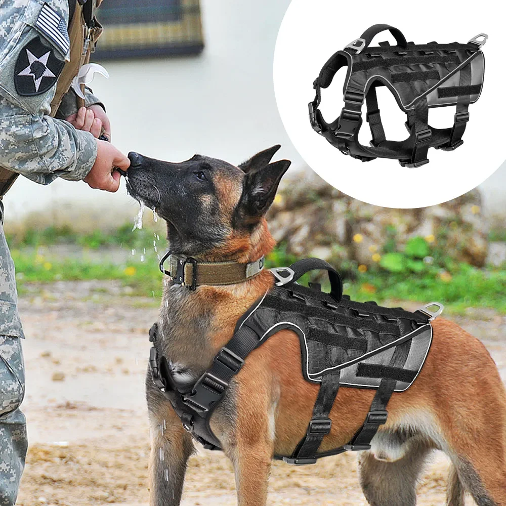 

Светоотражающая тактическая шлейка для собак, военный жилет в стиле немецкой овчарки с ручкой, нейлоновая регулируемая, для средних и больших собак