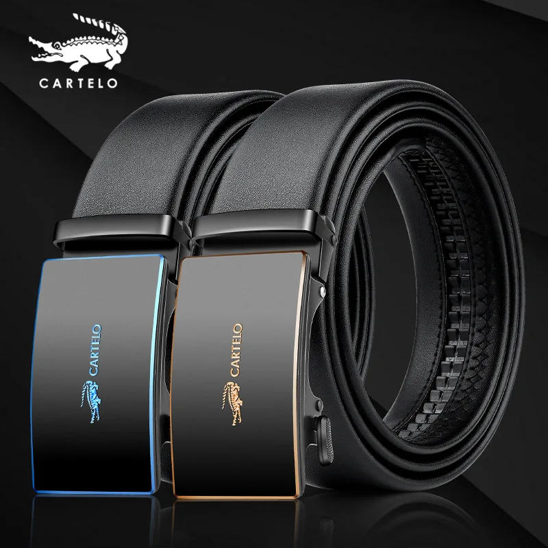 CARTELO Genuine Leather Belt Men Business Casual Automatic Buckle Black Leather Belt Brand Belt Men Luxury 110-130cm