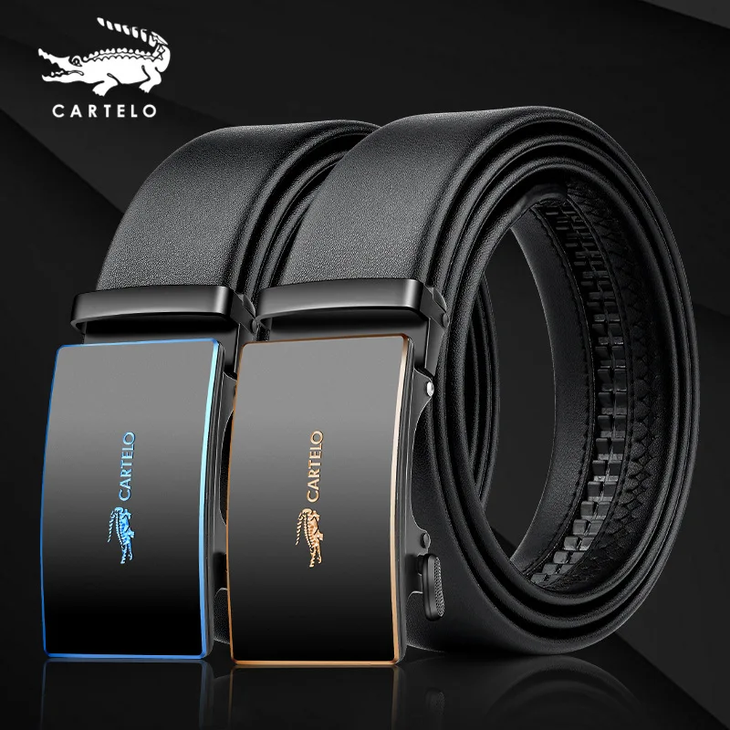 

CARTELO Genuine Leather Belt Men Business Casual Automatic Buckle Black Leather Belt Brand Belt Men Luxury 110-130cm