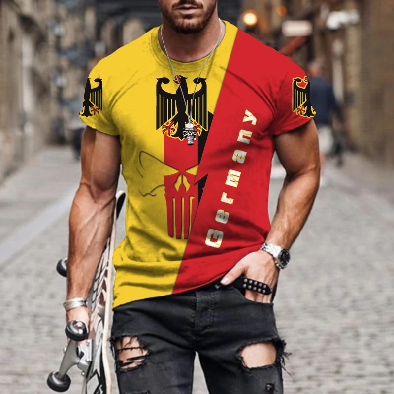 

Men's Summer 3d Printing Skulls Various International Flags Germany And The Netherlands Flag Personality Loose Sports Oversized