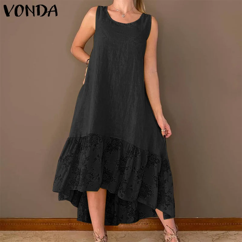 

Богемное женское платье VONDA без рукавов в стиле пэчворк, женское винтажное платье, летний кружевной лоскутный сарафан, вечернее длинное пла...