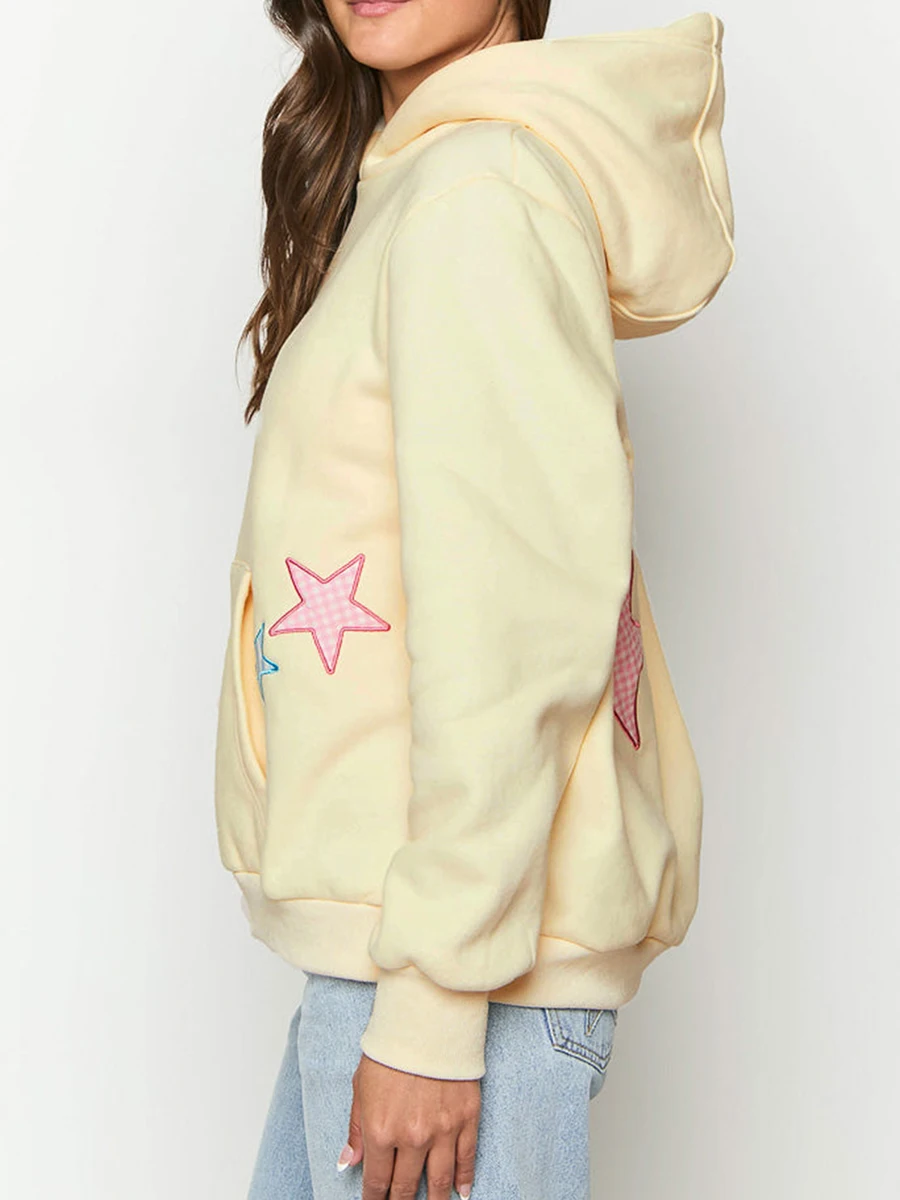 Женская толстовка с капюшоном и вышивкой в виде звезд свитшот длинным рукавом