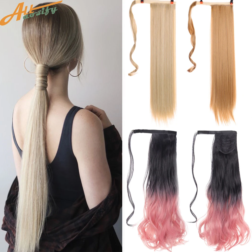 

Аксессуары для волос Allaosify, шелковистые, прямые, синтетические, с длинным конским хвостом, на шнурке, с заколками для наращивания волос