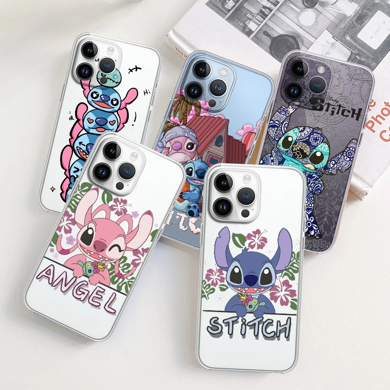 

Stitch Lilo Angel Cute For Apple iPhone 14 13 12 11 Pro Max Mini XS Max X XR 7 8 Plus 5S Silicone Transparent Phone Case Fundas